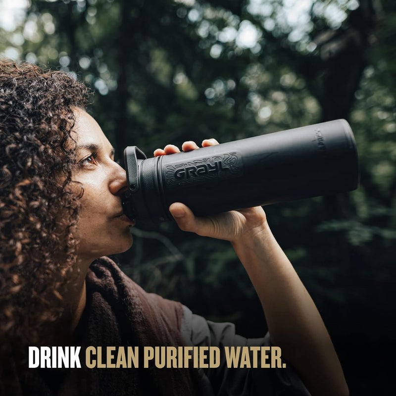 GRAYL UltraPress 16.9 oz Water Purifier & Filter Bottle for Hiking, Backpacking, Survival, Travel (Covert Black) - Image 4